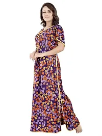 V - VENZA Women's Satin Kaftan Free Size Night Gown Lightweight Sleepwear Soft Knit V-Neck Casual Ladies Loungewear Printed Nightsuit Nightdress Purple-thumb3