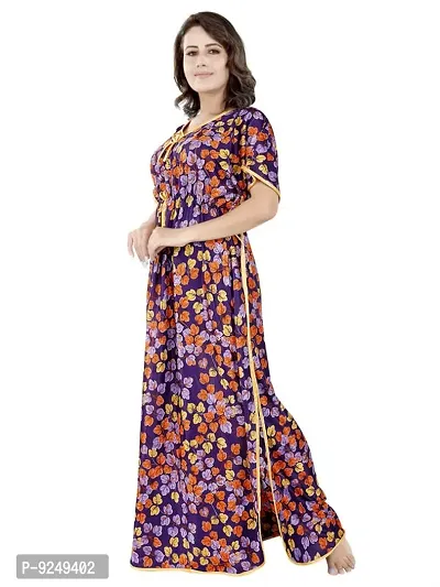 V - VENZA Women's Satin Kaftan Free Size Night Gown Lightweight Sleepwear Soft Knit V-Neck Casual Ladies Loungewear Printed Nightsuit Nightdress Purple-thumb4