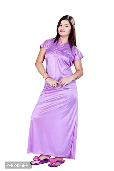 Bailey Stylish Free Size Women's Satin Night Gown/Nightwear/Nighty/Nightdress/Sleepwear Purple-thumb0