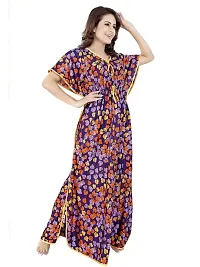 V - VENZA Women's Satin Kaftan Free Size Night Gown Lightweight Sleepwear Soft Knit V-Neck Casual Ladies Loungewear Printed Nightsuit Nightdress Purple-thumb2