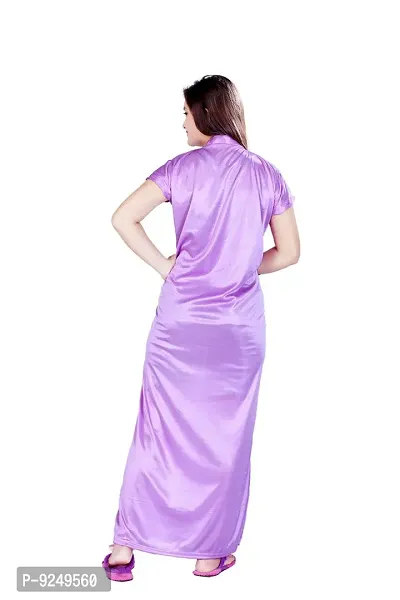 Bailey Stylish Free Size Women's Satin Night Gown/Nightwear/Nighty/Nightdress/Sleepwear Purple-thumb3