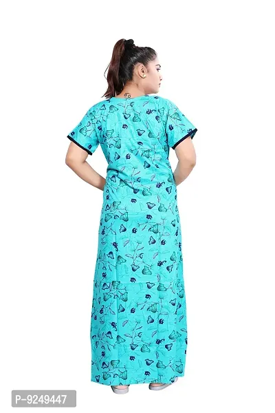 BAILEY SELLS Women's Cotton Printed Maxi Nightgown (BAILEY1520_Sky Blue_Free Size)-thumb3