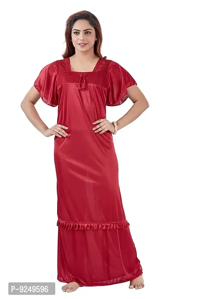 BAILEY SELLS Women's Satin Night Gown (Wine, Free Size)