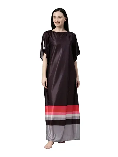 BAILEY SELLS Women's Premium Satin Maxi Length Kaftan Nightdress (BSR0115_Black_Free Size)