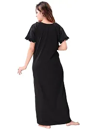 BAILEY SELLS Women Cotton Embroidered Maxi Nightgown (BSR0021_Black_Free Size)-thumb3