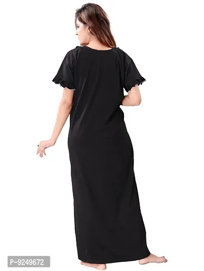 BAILEY SELLS Women Cotton Embroidered Maxi Nightgown (BSR0021_Black_Free Size)-thumb4