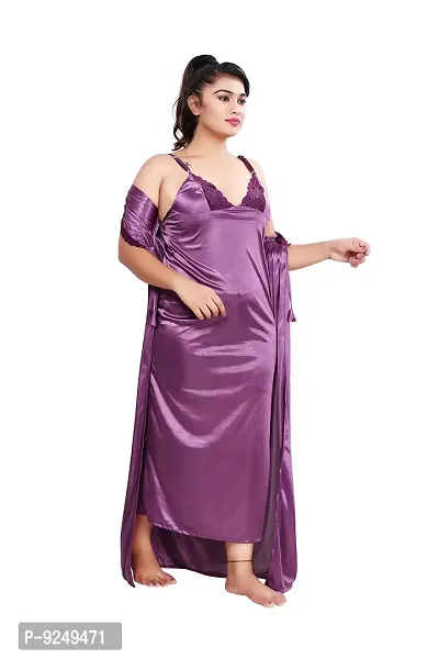 Bailey sells Women's Satin Solid Slip  Robe (BAILEY1505_Purple_Free Size)-thumb3