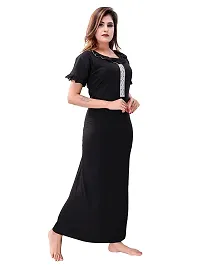 BAILEY SELLS Women Cotton Embroidered Maxi Nightgown (BSR0021_Black_Free Size)-thumb2