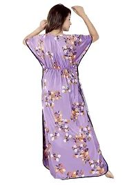 V - VENZA Women's Satin Kaftan Free Size Night Gown Lightweight Sleepwear Soft Knit V-Neck Casual Ladies Loungewear Printed Nightsuit Nightdress Purple-thumb2