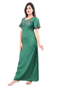 BAILEY SELLS Women's Cotton Embroidered Maxi Nightgown (BAILEY1726_Green_Free Size)-thumb1