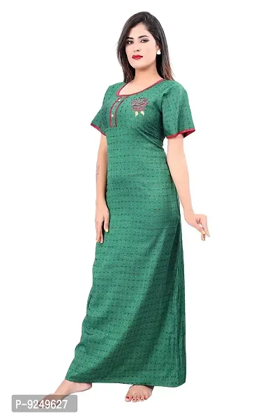 BAILEY SELLS Women's Cotton Embroidered Maxi Nightgown (BAILEY1726_Green_Free Size)-thumb2