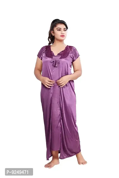 Bailey sells Women's Satin Solid Slip  Robe (BAILEY1505_Purple_Free Size)-thumb2