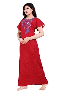 BAILEY SELLS Women's Cotton Embroidered Maxi Nighty Nightgown Free Size (Red)-thumb2