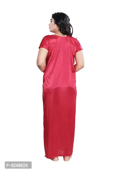 BAILEY SELLS Satin Free Size Night Gown Nighty for Women (Red)-thumb3