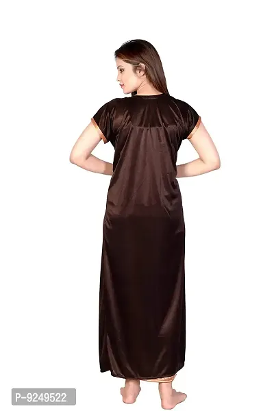 Bailey sells Women's Satin Embroiderd Slip  Robe (BLY0151_Brown  Beige_Free Size)-thumb4
