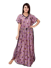 BAILEY SELLS Women's Satin Floral Print Kaftan Maxi Nightgown (BAILEY1745_Purple)-thumb1
