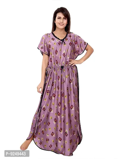 BAILEY SELLS Women's Satin Floral Print Kaftan Maxi Nightgown (BAILEY1745_Purple)-thumb2