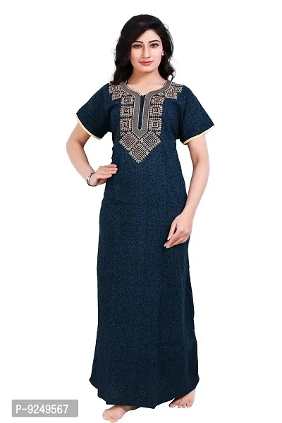 BAILEY SELLS Women's Cotton Solid Above The Knee Night Gown (Group-B_Blue_Free Size)-thumb0