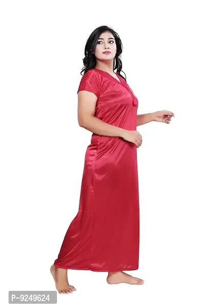 BAILEY SELLS Satin Free Size Night Gown Nighty for Women (Red)-thumb2
