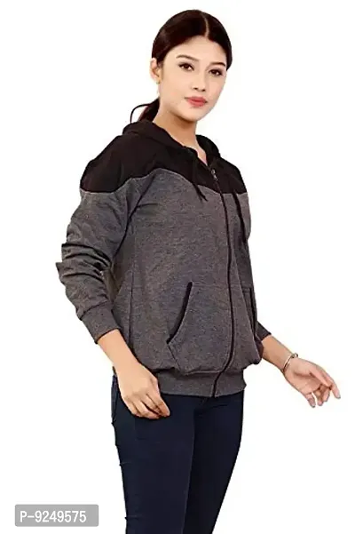 BAILEY SELLS Women's Hosiery Cotton Hooded Hoodie Sweatshirt Winter Jacket Free Size (Black  Grey)-thumb4