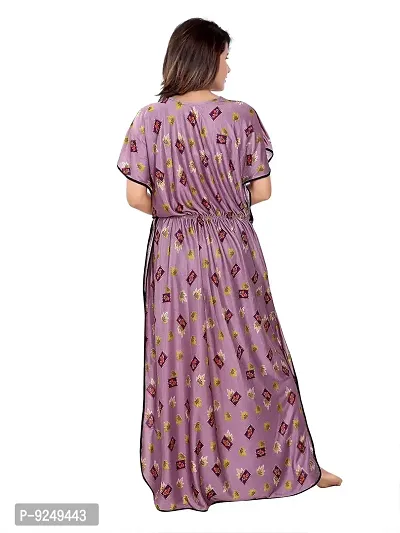 BAILEY SELLS Women's Satin Floral Print Kaftan Maxi Nightgown (BAILEY1745_Purple)-thumb4