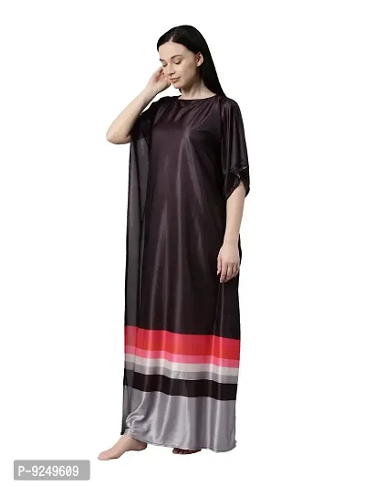 BAILEY SELLS Women's Premium Satin Printed Maxi Length Kaftan Nightdress (BSR0115_Black_Free Size)-thumb3