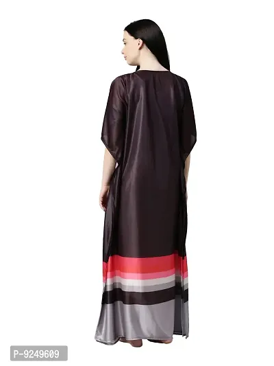 BAILEY SELLS Women's Premium Satin Printed Maxi Length Kaftan Nightdress (BSR0115_Black_Free Size)-thumb5