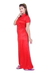 Bailey Red Color Satin Long Night Gown for Womens Nighty Night (Free Size)-thumb1