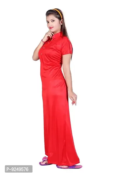 Bailey Red Color Satin Long Night Gown for Womens Nighty Night (Free Size)-thumb2