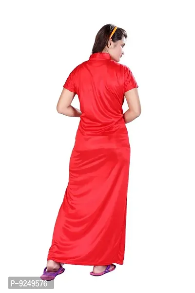 Bailey Red Color Satin Long Night Gown for Womens Nighty Night (Free Size)-thumb3