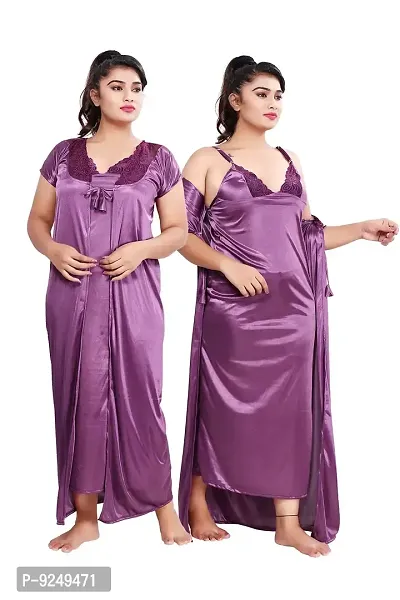 Bailey sells Women's Satin Solid Slip  Robe (BAILEY1505_Purple_Free Size)-thumb0