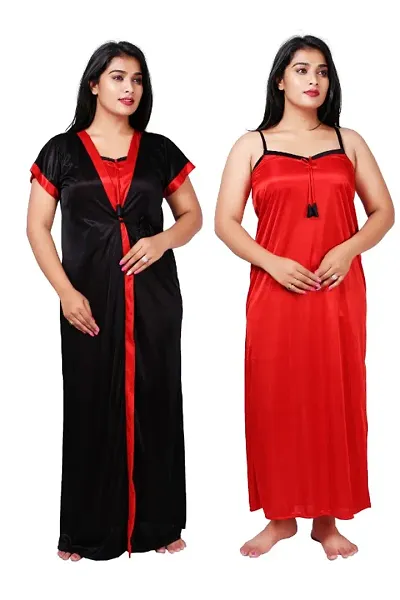 Fancy 2-IN-1 Satin Nighty With Robe Combo For Women