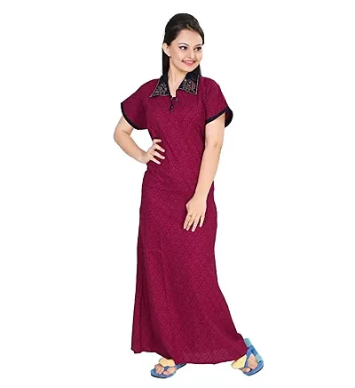 Womens Cotton Embroidery Nighty/Night Gowns