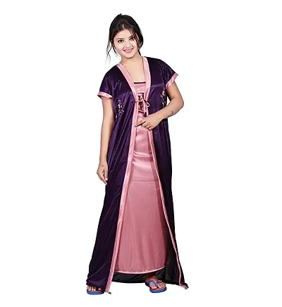 Stylish 2-IN-1 Satin Night Gowns With Robes