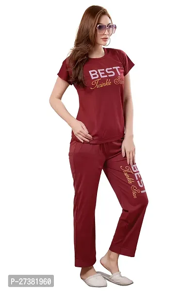 BAILEY SELLS Women Printed Maroon  Night Suit Set-thumb3