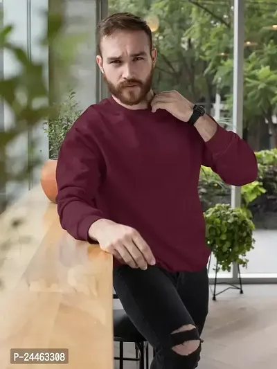 Stylish Maroon Cotton Blend Solid Sweatshirts For Men-thumb0
