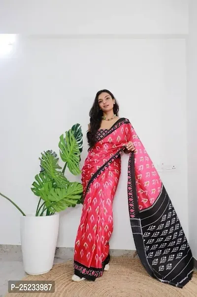 Classic Linen Blend Printed Saree with Blouse piece-thumb0