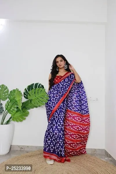 Classic Linen Blend Printed Saree with Blouse piece