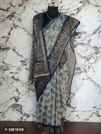 Elegant Navy Blue Chanderi Silk Jacquard Saree With Blouse Piece-thumb0