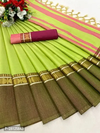 Beautiful Soft Cotton Silk with Broad Contrast Border Sarees with Blouse Pieces-thumb0