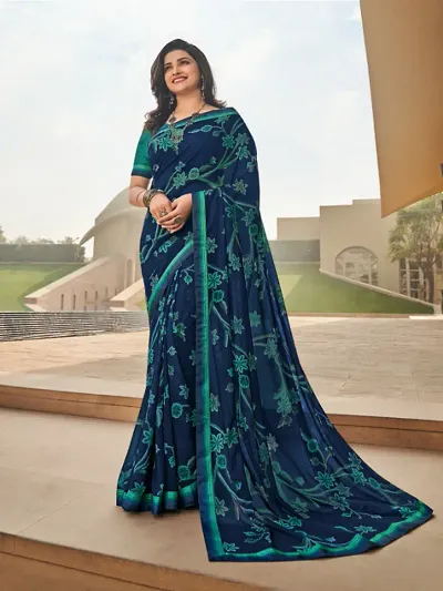 Georgette Dailywear Printed Sarees with Blouse piece