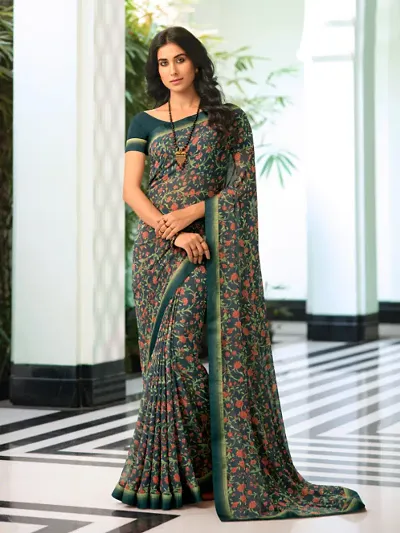 Beautiful Printed Georgette Sarees With Blouse Piece
