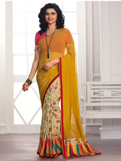 Attractive Georgette Printed Saree with Blouse piece