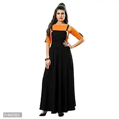 Women's A-Line Maxi Dungaree with T-shirt (DV-101_Orange_Small)