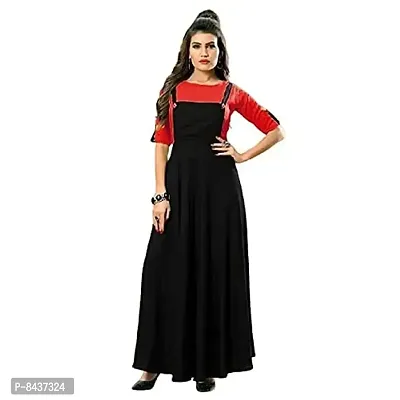 Women's A-Line Maxi Dungaree with T-shirt (DV-101_Red_Small)