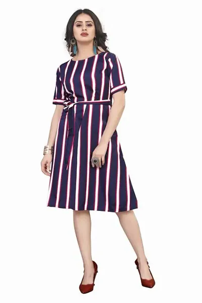 Trendy Striped A-Line Midi Dress