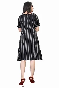 Stylish Crepe Striped Boat Neck Short Sleeve Dress For Women-thumb2