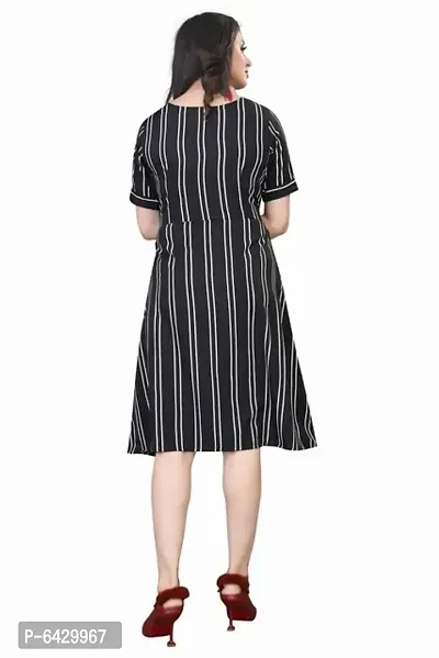 Stylish Crepe Striped Boat Neck Short Sleeve Dress For Women-thumb3