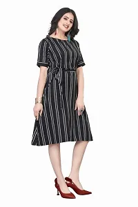 Stylish Crepe Striped Boat Neck Short Sleeve Dress For Women-thumb1