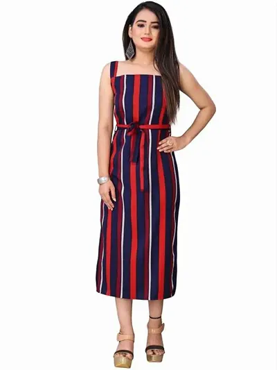 Trendy Striped Sleeveless Midi Dress